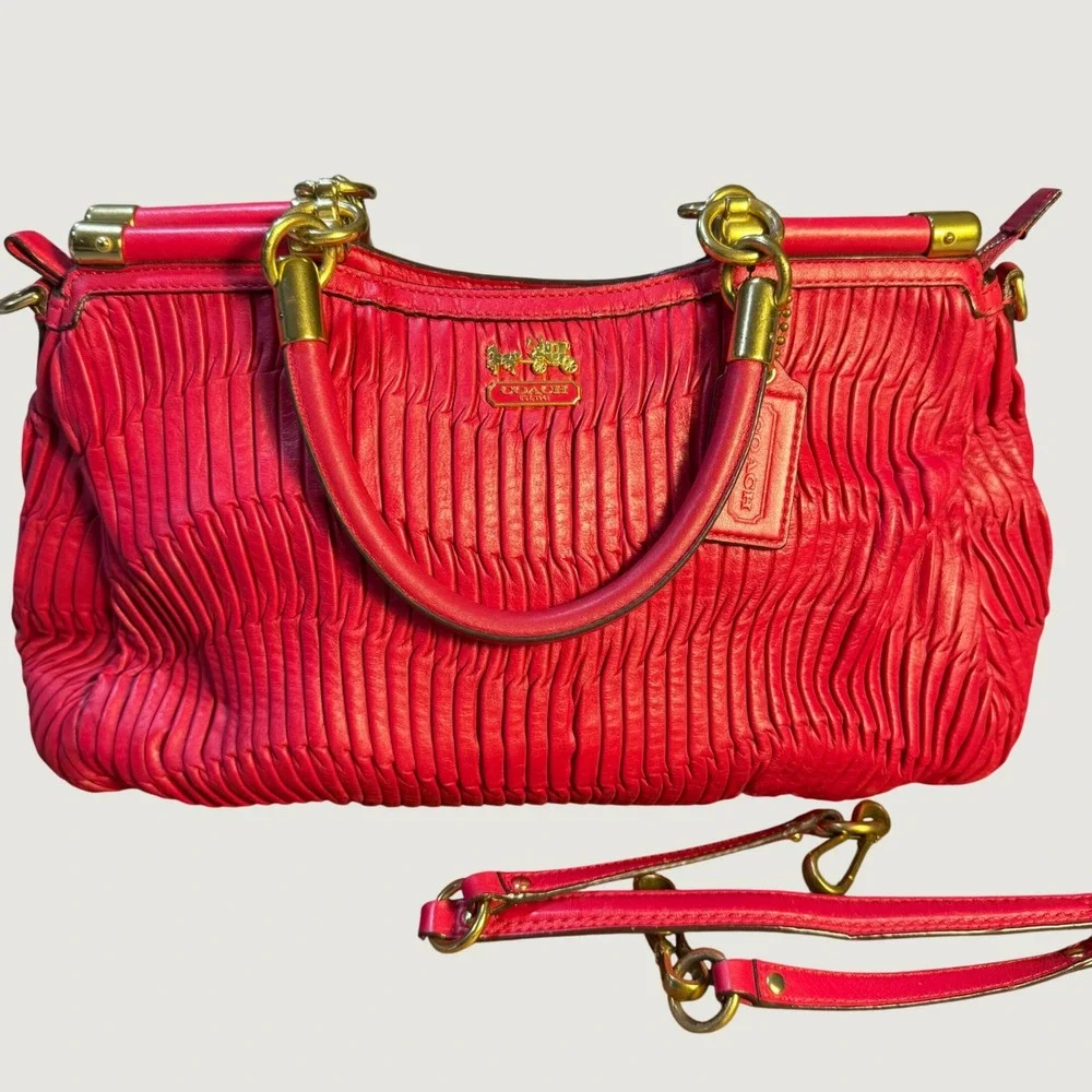 Coach Madison Gathered Leather Sophia Satchel Red Handbag 18620 Brass Hardware